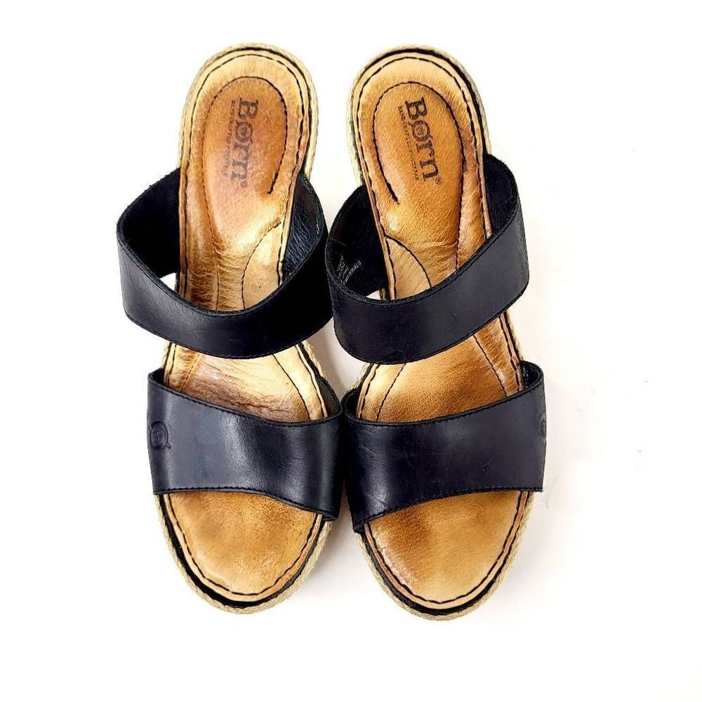 Born Black Leather Wedge sandals size 9 - Picture 9 of 13